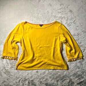Hannah Bright Sunny Fringe Cuff Sweater Women's M Goldenrod Lightweight Knit Sun